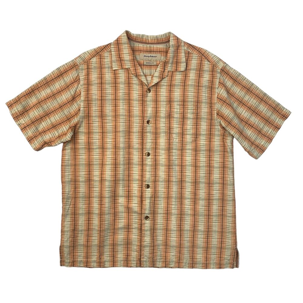 Tommy Bahama Shirt Mens L Large Multi Orange Ochre Rum Swizzle Original Fit Camp